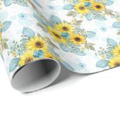 Blauw, Wit en Geel Zonnebloem Arrangement Cadeaupapier (Rol Hoek)