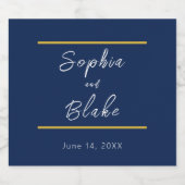 Blauw, Wit en Goud Bruid & bruidegom Bruiloft Sparkling Wijnetiket (Enkel label)