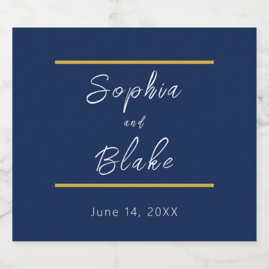 Blauw, Wit en Goud Bruid & bruidegom Bruiloft Sparkling Wijnetiket (Enkel label)