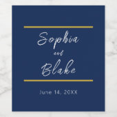 Blauw, Wit en Goud Bruid & bruidegom Bruiloft Wijn Etiket (Enkel label)