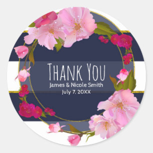 Blauw Wit en Goud Modern Bloem Chic Glam Feest Ronde Sticker
