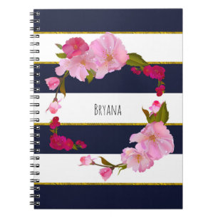 Blauw Wit en Goud Modern Bloemrijk Chic Glam Notitieboek