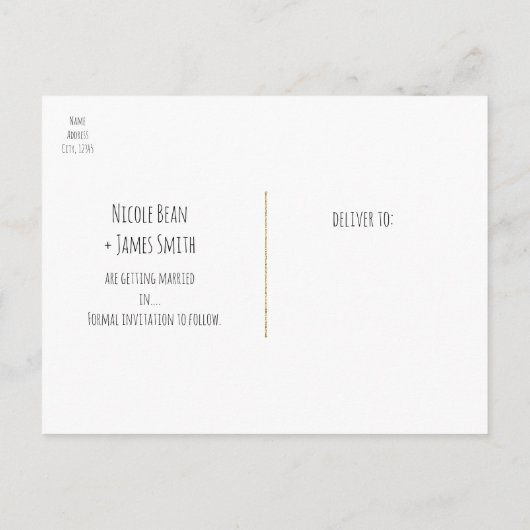 Blauw Wit en Goud Moderne Bloemen Save The Date Aankondigingskaart (Achterkant)