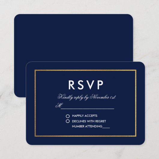 Blauw Wit en Gouden RSVP-Kaart RSVP Kaartje (Voorkant / Achterkant)