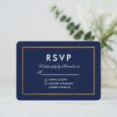 Blauw Wit en Gouden RSVP-Kaart RSVP Kaartje (Staand voorkant)