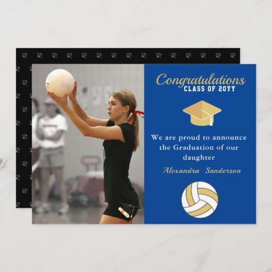 Blauw wit en gouden volleybalafstuderen aankondiging (Voorkant / Achterkant)