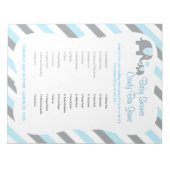 Blauw, wit en grijs Baby shower met olifant - Spel Notitieblok (Voorkant)