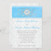 Blauw, wit en grijs Damask Monogrammed Kaart (Voorkant / Achterkant)