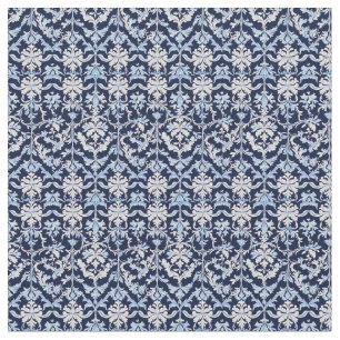 Blauw Wit en Grijs Damast William Morris Style Stof