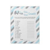 Blauw, wit en grijs ellephant Baby shower Word Gam Notitieblok (Linkerzijde)