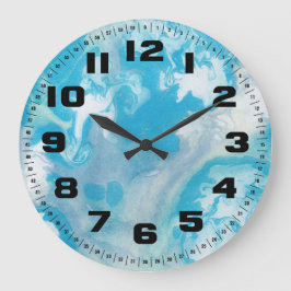 Blauw wit en grijs marmerpatroon grote klok