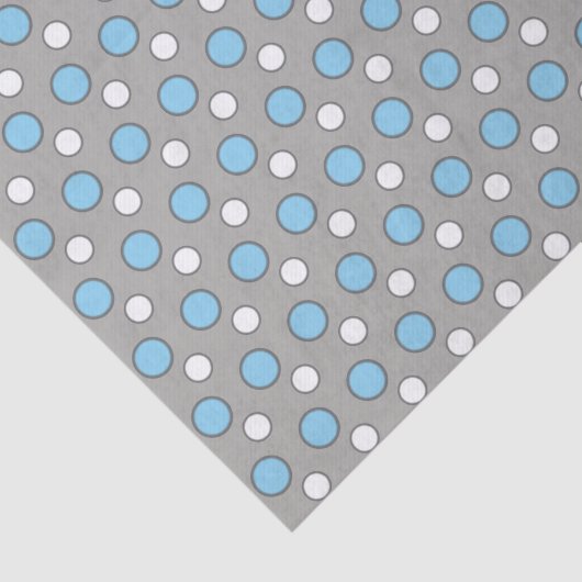 Blauw wit en grijs met stippen patroon tissuepapier (Detail)