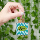 Blauw Wit en Groen Chevron Gepersonaliseerde Sleut Sleutelhanger (Hand)