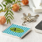 Blauw Wit en Groen Chevron Gepersonaliseerde Sleut Sleutelhanger (Zijkant)