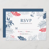 Blauw wit en koraalrood tropisch floraal lijst menu (Voorkant / Achterkant)