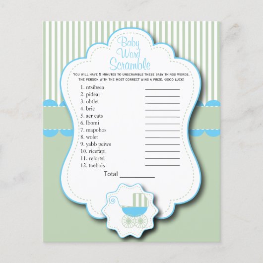 Blauw, wit en mint groen Baby shower - Scramble Flyer (Voorkant)