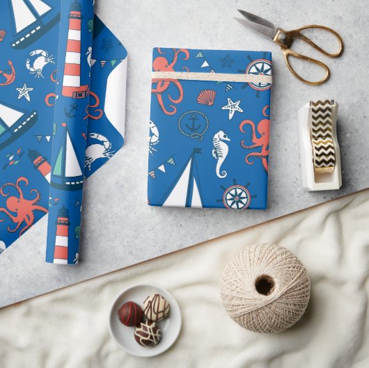 Blauw, wit en Oranje, authentiek patroon Cadeaupapier (Crafts)