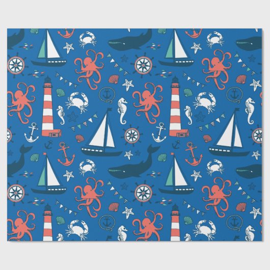 Blauw, wit en Oranje, authentiek patroon Cadeaupapier (Vlak)