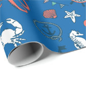 Blauw, wit en Oranje, authentiek patroon Cadeaupapier (Rol Hoek)