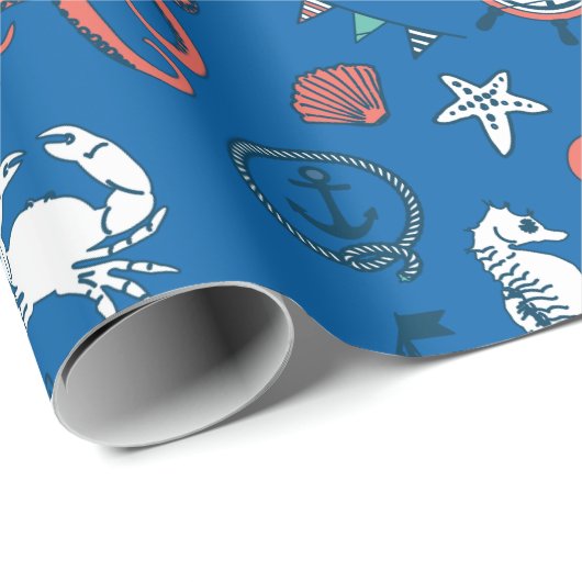 Blauw, wit en Oranje, authentiek patroon Cadeaupapier (Rol Hoek)