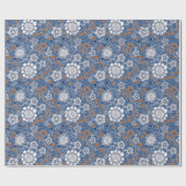 Blauw Wit en Oranje bloemontwerp Cadeaupapier (Vlak)