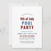 Blauw Wit en Rood 4 juli Pool Party Kaart (Voorkant)