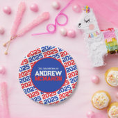 Blauw, Wit en Rood Gepersonaliseerd Afstuderen Papieren Bordje (Feest)