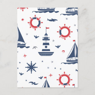 Blauw, wit en rood nautisch ontwerp briefkaart