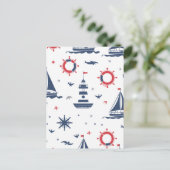 Blauw, wit en rood nautisch ontwerp briefkaart (Staand voorkant)