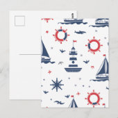 Blauw, wit en rood nautisch ontwerp briefkaart (Voorkant / Achterkant)