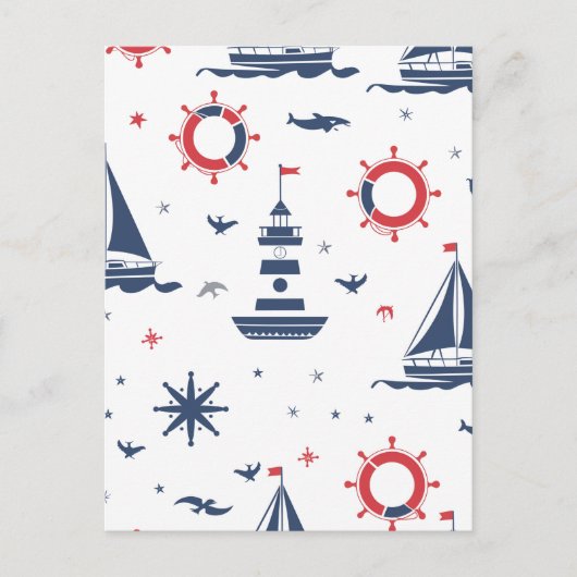 Blauw, wit en rood nautisch ontwerp briefkaart (Voorkant)