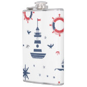 Blauw, wit en rood nautisch ontwerp heupfles (Links)