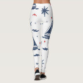 Blauw, wit en rood nautisch ontwerp leggings (Achterkant)