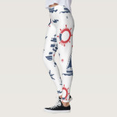 Blauw, wit en rood nautisch ontwerp leggings (Links)