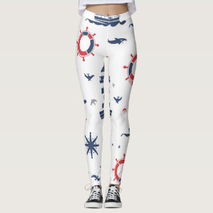 Blauw, wit en rood nautisch ontwerp leggings