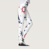 Blauw, wit en rood nautisch ontwerp leggings (Rechts)