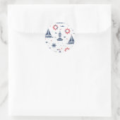 Blauw, wit en rood nautisch ontwerp ronde sticker (Tas)