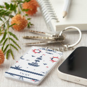 Blauw, wit en rood nautisch ontwerp sleutelhanger (Voorkant Rechts)