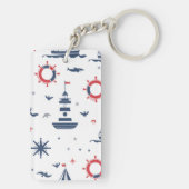 Blauw, wit en rood nautisch ontwerp sleutelhanger (achterkant)