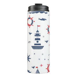 Blauw, wit en rood nautisch ontwerp thermosbeker