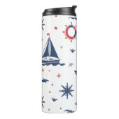 Blauw, wit en rood nautisch ontwerp thermosbeker (Gedraaid links)