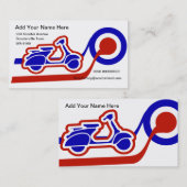 Blauw wit en rood scooter jongen of meisje contact visitekaartje (Voorkant / Achterkant)