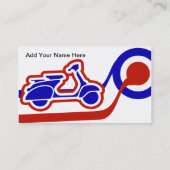 Blauw wit en rood scooter jongen of meisje contact visitekaartje (Achterkant)