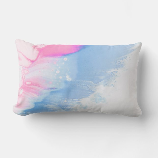 Blauw wit en roze abstract schilderij kussen (Voorkant)