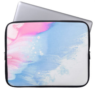 Blauw wit en roze abstract schilderij laptop sleeve