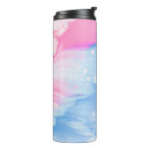 Blauw wit en roze abstract schilderij thermosbeker (Gedraaid links)