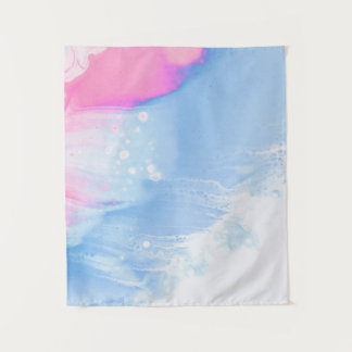 Blauw wit en roze abstract schilderij wandkleed