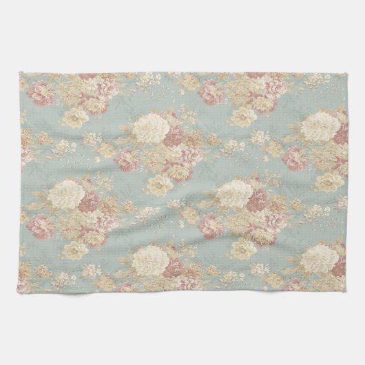 Blauw Wit en Roze Bloem Shabby Chique Bloemen Theedoek (Horizontaal)