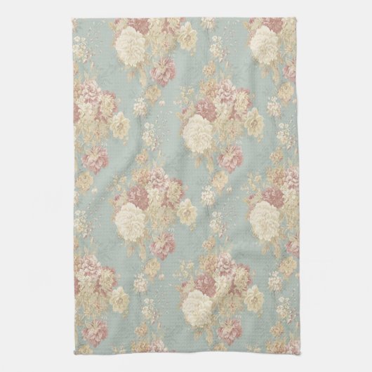 Blauw Wit en Roze Bloem Shabby Chique Bloemen Theedoek (Verticaal)