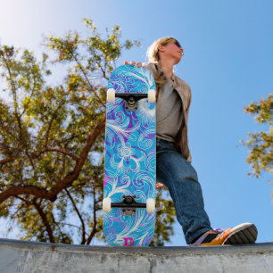 Blauw wit en roze bloemendecoratie Dd merk skatebo Persoonlijk Skateboard